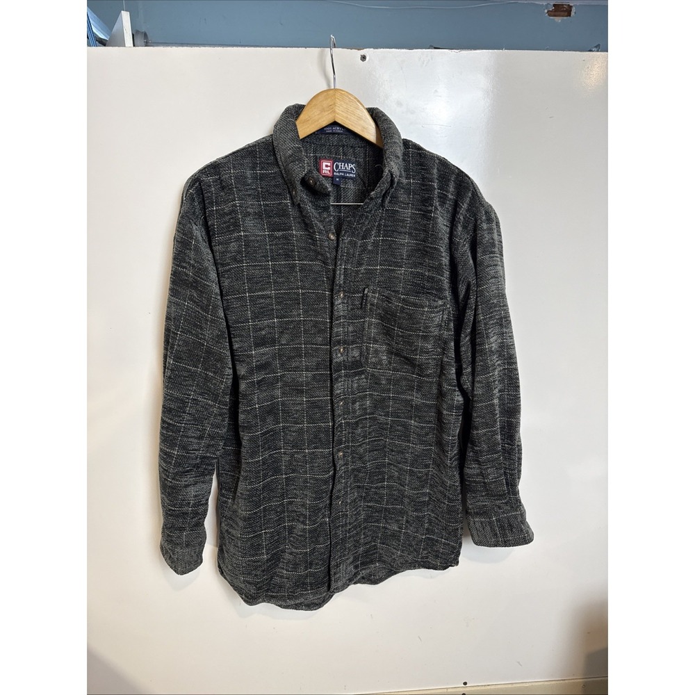 Chaps Mens Gray Plaid Flannel Shirt Jacket Button Down Long Sleeve Med Korea
